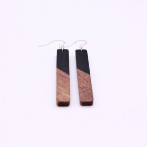 Boho-Style Wood & Resin Bar Earrings Black