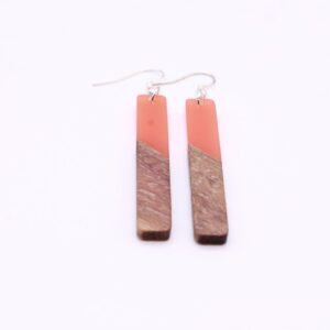 Boho-Style Wood & Resin Bar Earrings Orange