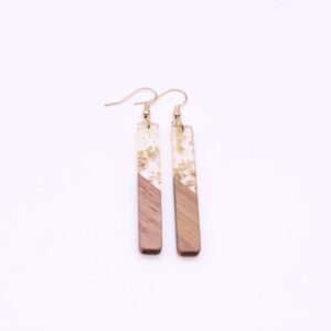 Boho-Style Wood & Resin Bar Earrings Gold Leaf