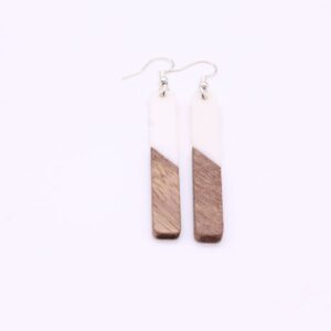 Boho-Style Wood & Resin Bar Earrings White
