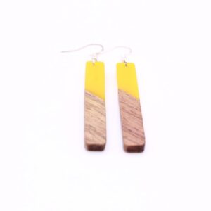 Boho-Style Wood & Resin Bar Earrings Yellow
