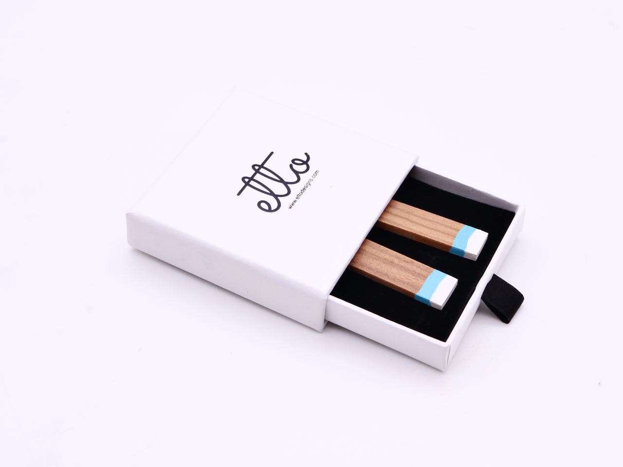 Boho-Style Wood Bar Painted Earrings Blue - Etto Designs