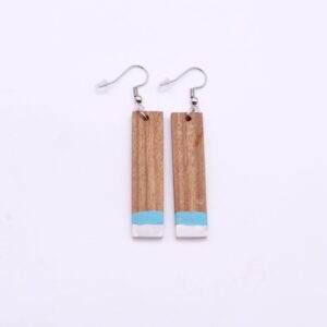 Boho-Style Wood Bar Painted Earrings Blue