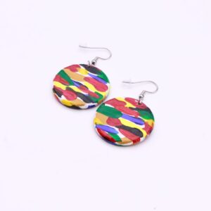 Boho-Style Wood Round Painted Earrings Colorful