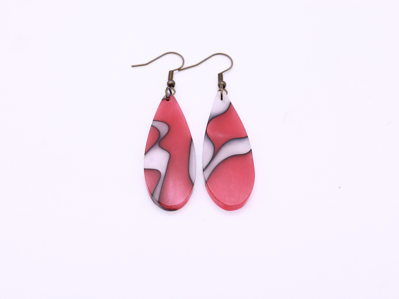 Wood and Red Acrylic top Earrings- Teardrop-Shaped